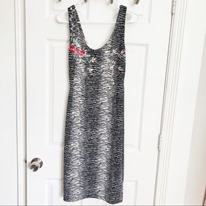 Vintage  | Cache | Zebra Print With Embroidered Flowers & Sequin Body-con Dress